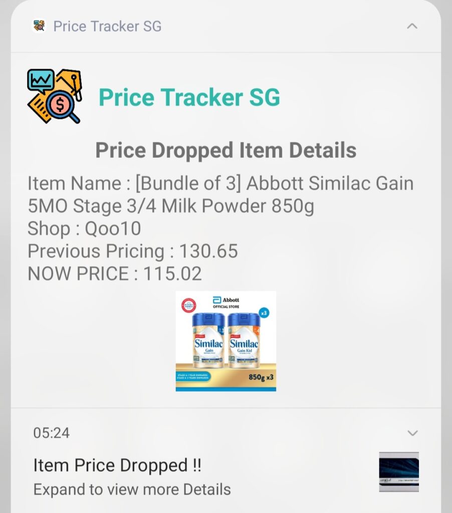 Price Tracker SG Qoo10 Price Drop