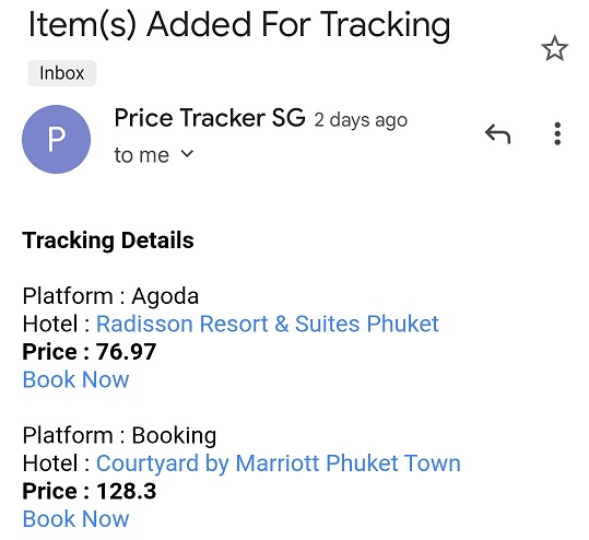 Hotel Price Tracker Email Notifications - Price Tracker SG