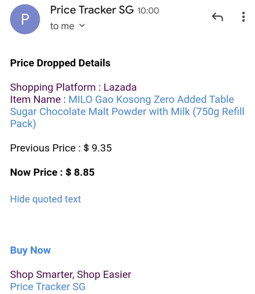 Lazada Price Tracker Price Tracker SG website edition email notification